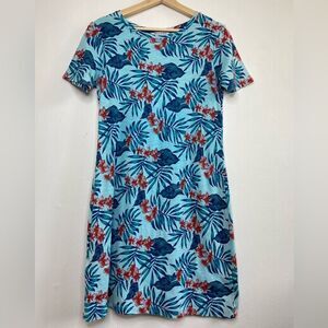 Floral Teal and pink Short Sleeve Shirt pull over  Dress Size Small